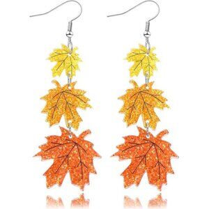 Lightweight Glitter Fall Leaf Earrings - Festive Thanksgiving Dangle Jewelry